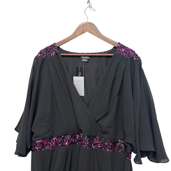 NWT City Chic Black Sheer Sequin Faux Wrap Party Cocktail Dress 24/XXL Holiday - Picture 4 of 14